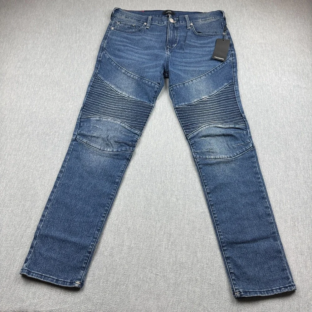 True Religion Jeans Mens 34x31 Rocco Moto Skinny Denim Pants Relaxed Casual NWT